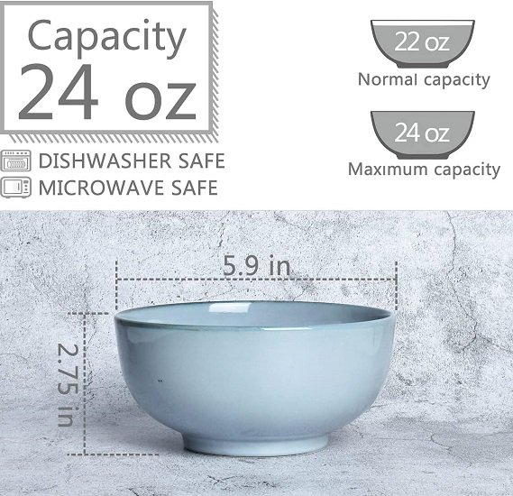 Ceramic Bowl Set of 4, Dishwasher and Microwave Safe (5.75 Inches, Grey)