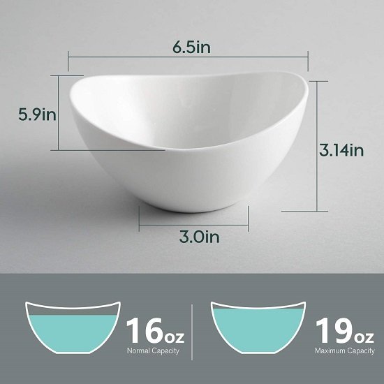 19 Ounces Ceramic Serving Bowls, Sturdy Porcelain White Oval Salad Bowls, Stackable Food Server Fruit Display Dishes , Microwave and Dishwasher Safe, Set of 6