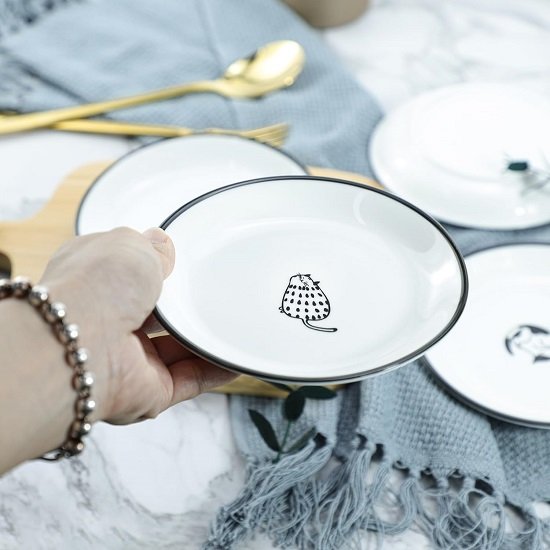 Cute Cartoon Gentleman and Dot Cat Ceramic Seasoning Dishes Sauce Dish Sushi Dipping Bowl Appetizer Plates Tea Bag Holder Serving Dish for Kitchen 5 Inch, Set of 4