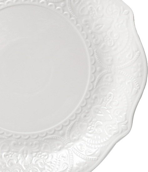 Set of 6 Salad Plate, 8 Inch Porcelain Dessert Serving Plates, Embossed Printing Small Dinner Dish for Pancakes, Steak, Microwave, Dishwasher Safe