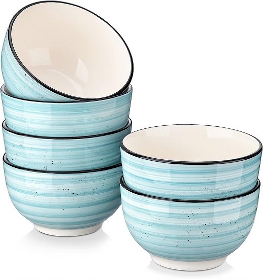 24oz Stoneware Cereal Bowls 5.5 Inch Microwave & Dishwasher Safe Lead-free Soup Bowls Blue Bowls Kitchen Bowl