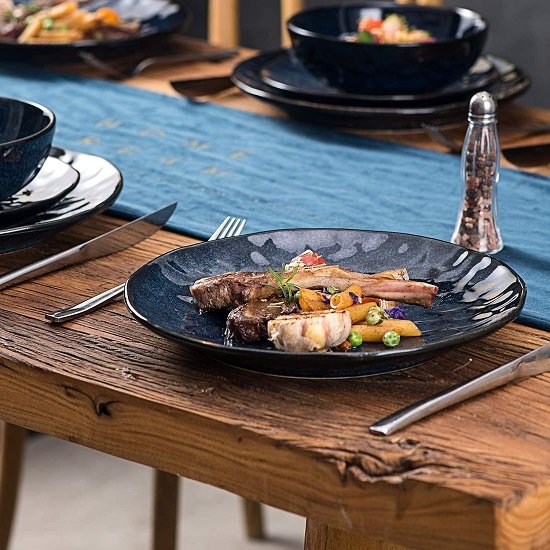 Ceramic Dinner Plate Set, 10.5 Inch, 6-Piece, Round, Microwave, Oven, Dishwasher Safe, For Steak, Pasta, Pizza, Home, Party, Restaurant (Blue)