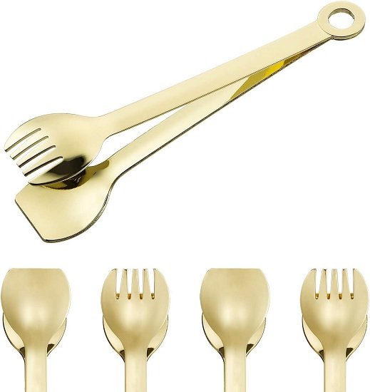 Mini Appetizer Tongs Stainless Steel Set of 4, Gold Plated Small Serving Tongs, 6 Inch(15.2cm, Golden)